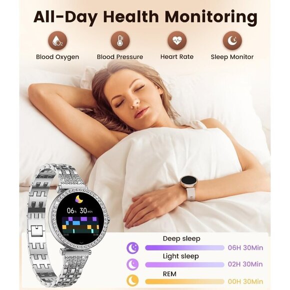 ✨ Lige Smart Watch Women Silver Compatible Android iPhone Diamond 2 Straps Watch - Picture 6 of 8